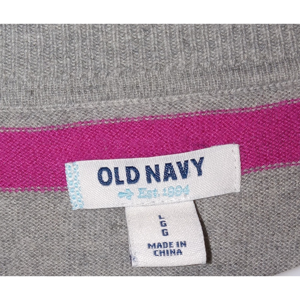 Old Navy V-Neck Sweater Womens Large Grey Multi-Color Rainbow Stripe Fine Gauge - Picture 3 of 8